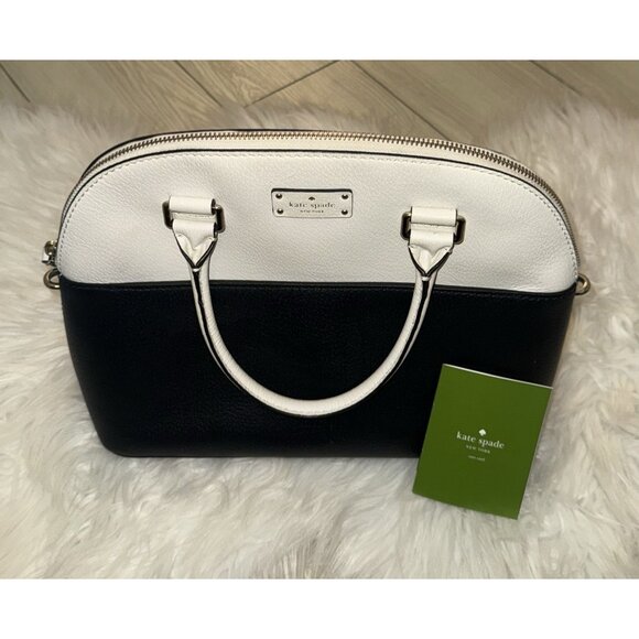Kate Spade Carli Grove Street Leather Satchel Handbag Purse Zip Cream Black - Picture 1 of 5